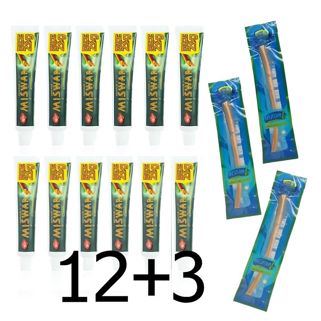 Pack de 12 Dentifrices Miswak 75g + 3 Batons Siwak